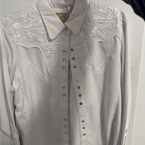 Scully White Casual Button Down Shirt with Elegant Embroidery